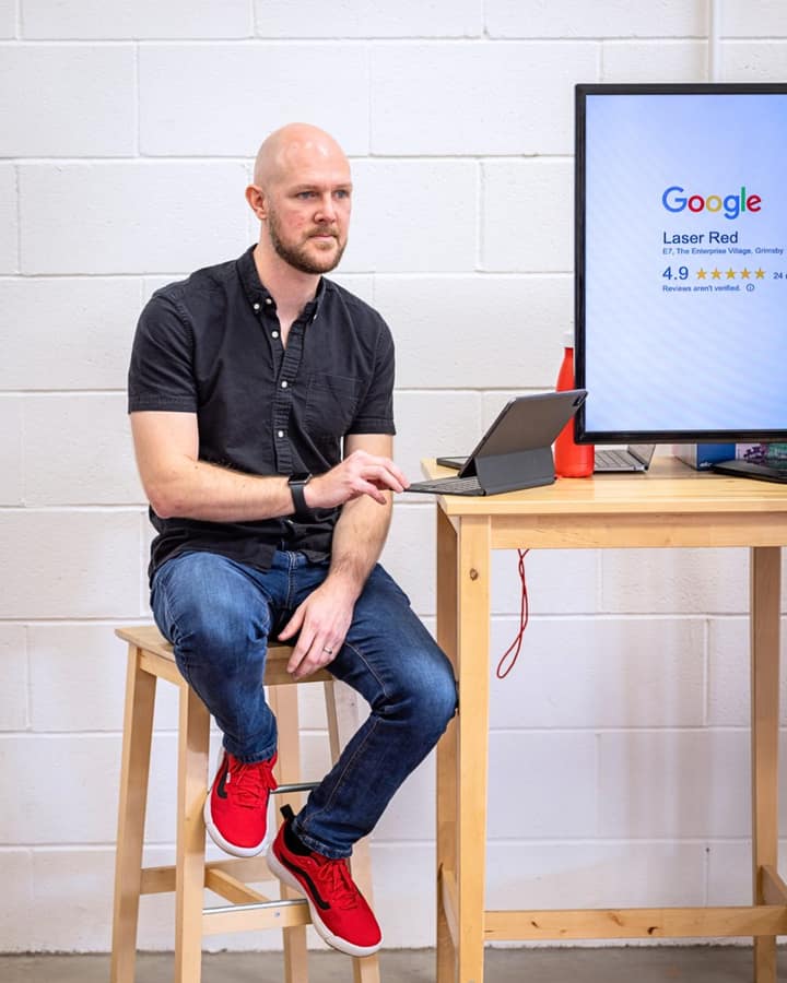 Liam O'Leary, Managing Director of Laser Red, in the Laser Red office